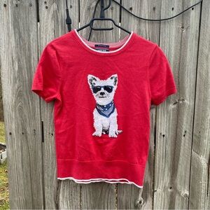 Lands End Red Dog Sequin Knit Sweater Top Women's‎ S P Short Sleeve Crew Neck